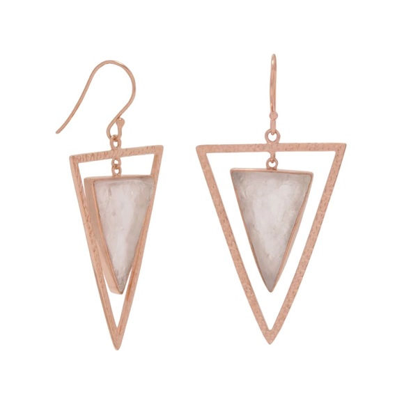 Rose Quartz Triangle Statement Earrings- Rose Gold - Picture 2 of 3